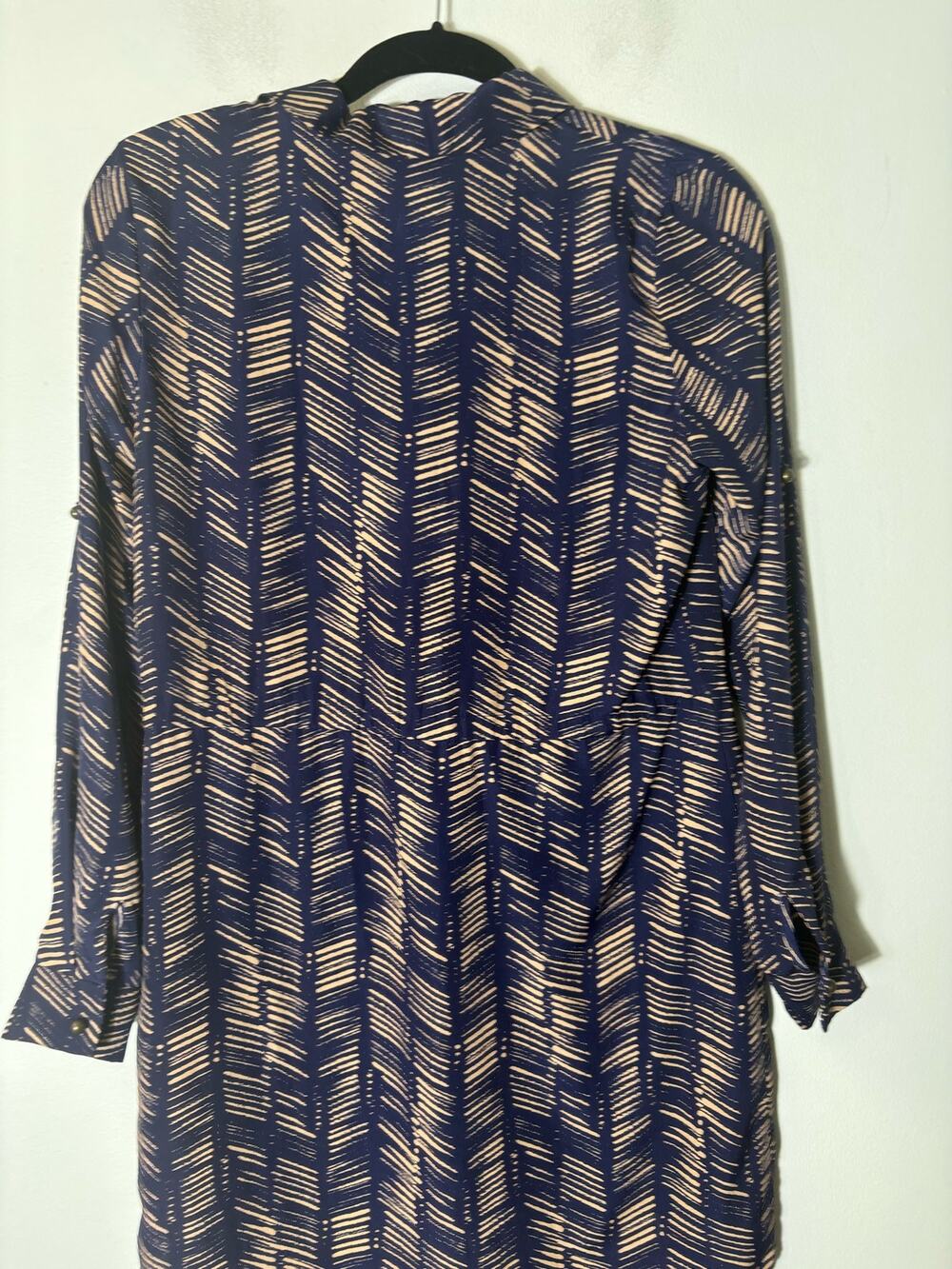 Maison Jules Navy Long Sleeve Button Up Knee Length Dress Sz S